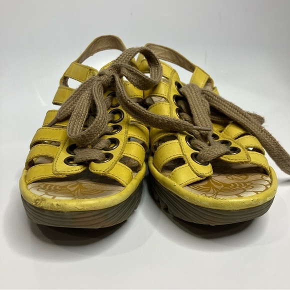 Fly London Yito wedge lace up sandals yellow leather size 40 - Picture 6 of 10